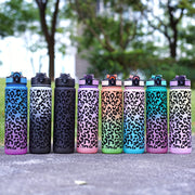 32oz Leopard Print Gradient Water Bottle BPA-Free for Hiking Camping Fitness