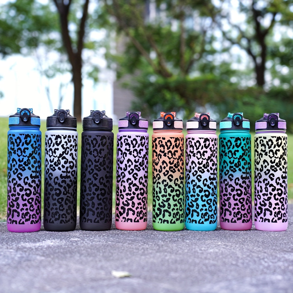 32oz Leopard Print Gradient Water Bottle BPA-Free for Hiking Camping Fitness