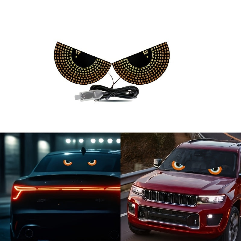 2pcs LED Car Lights USB Powered No Wiring Flex Display Red Yellow