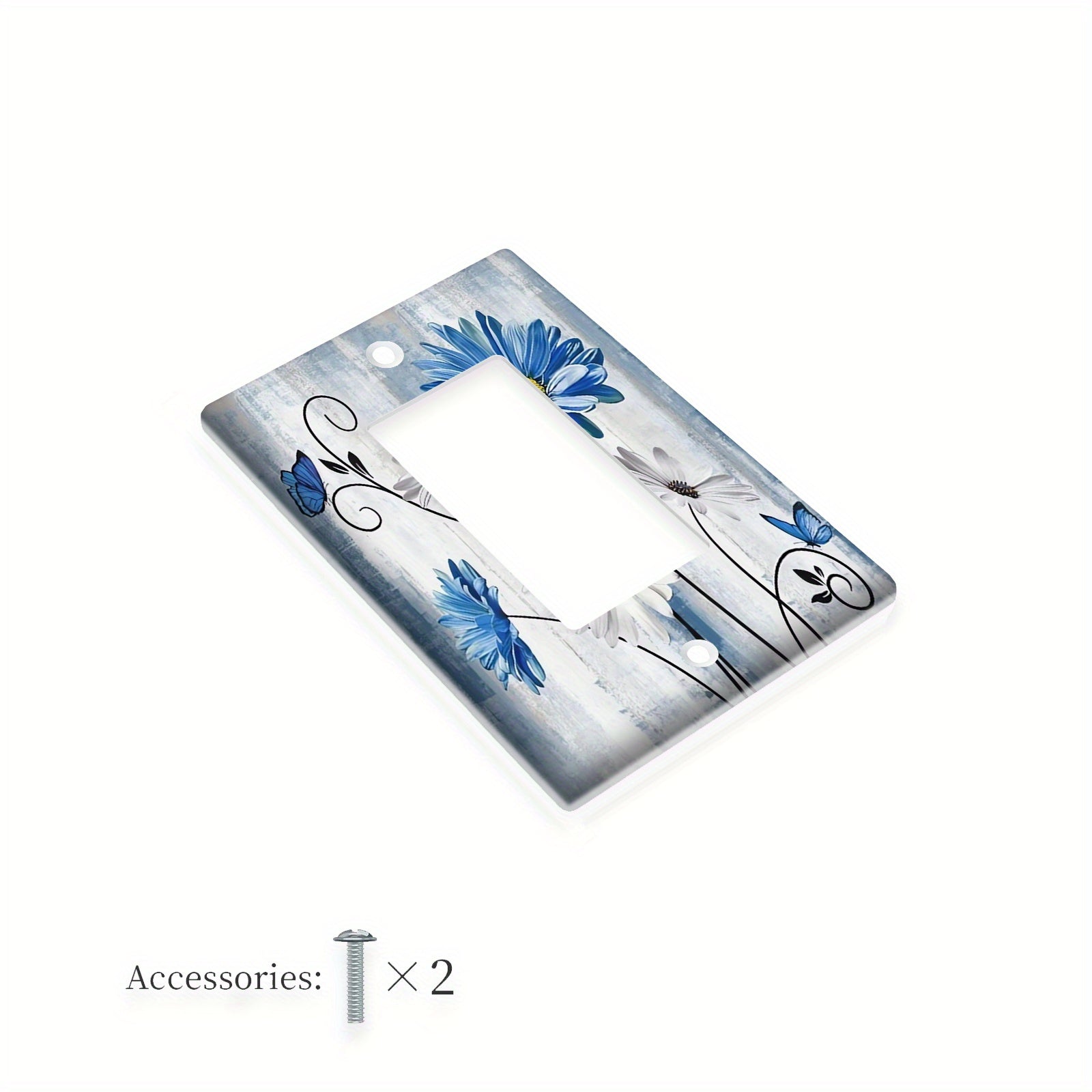 Placa de pared floral Blue Daisy para decoración de dormitorio estilo granja. Compatible con 1 o 2 tomas de corriente