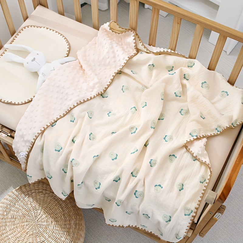 Baby Blanket for Infants 0-3 Years Knit Fabric Cartoon Bean Pattern Khaki Floral All-Season