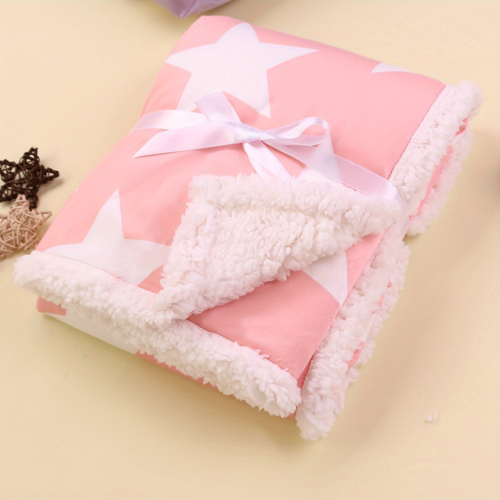 Double Layer Fleece Blanket for Strollers with Cartoon Print for Autumn Winter