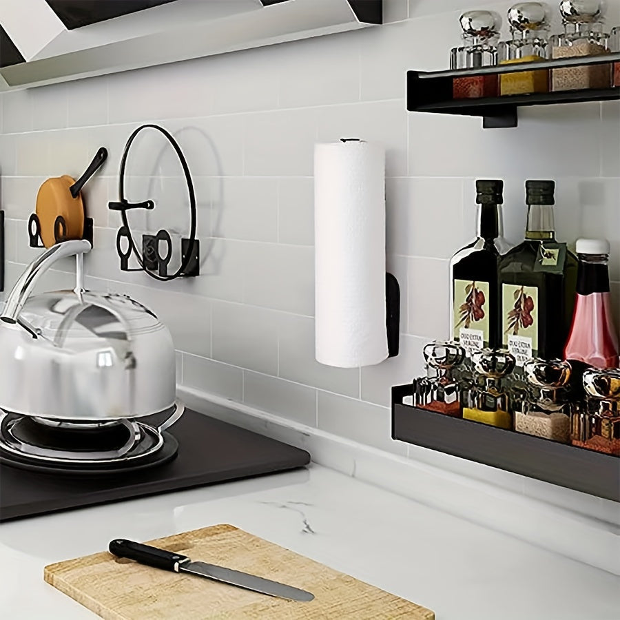 Soporte de acero inoxidable para papel de cocina y film transparente con estante de almacenamiento