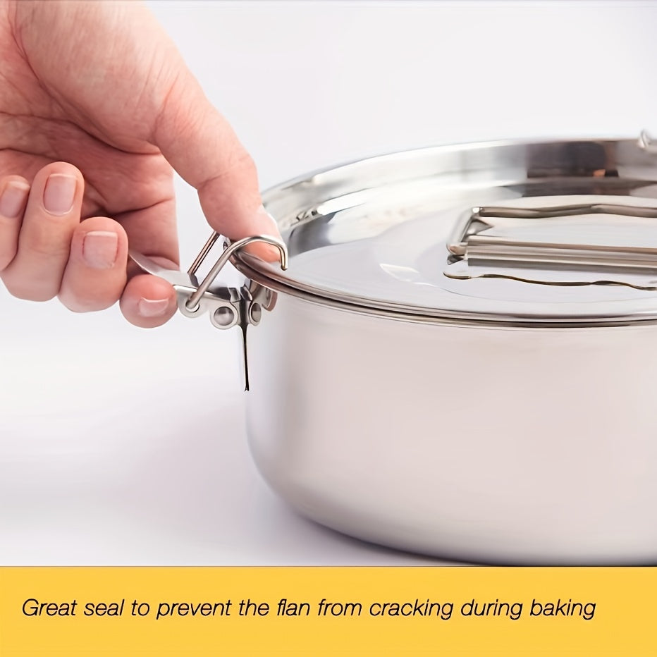 Stainless Steel Flan Mold with Lid Handle 1.5QT Bakeware for Pudding and Cupcakes