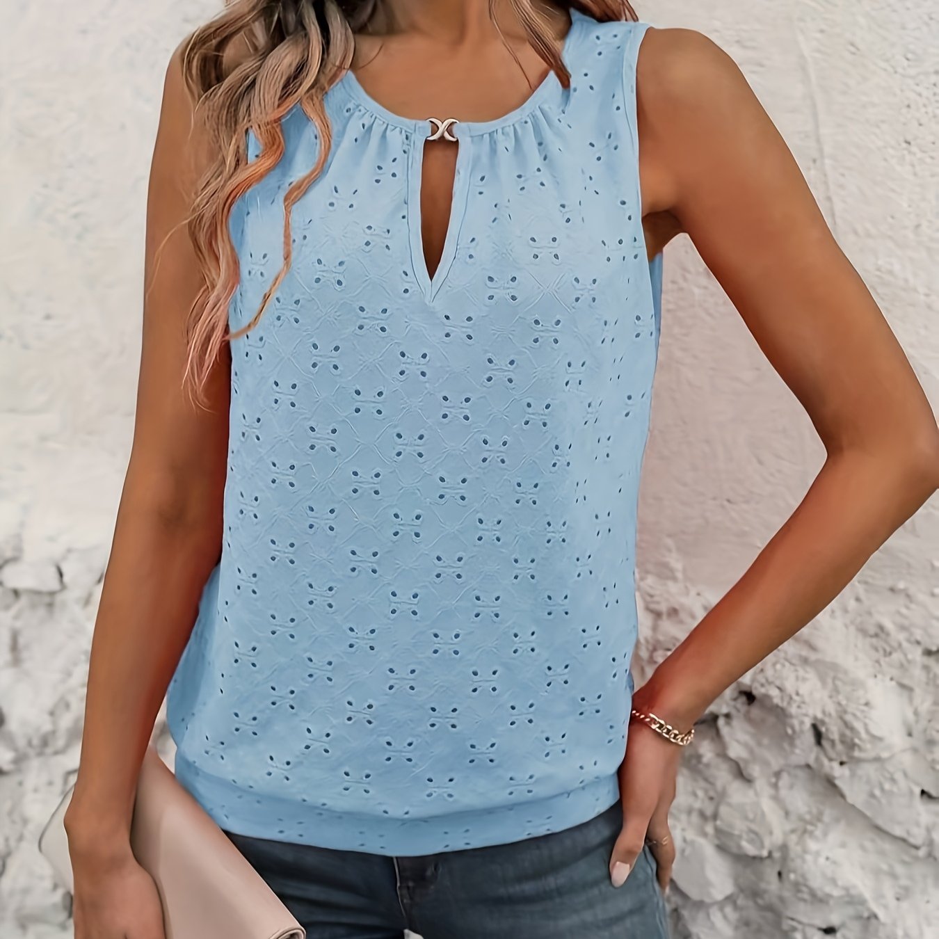 Top de tirantes sin mangas para mujer talla grande con malla y escote en V, blusa de verano casual o formal