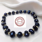 Black Freshwater Pearl Bracelet Beaded Stretch Wristband for Couples Gift