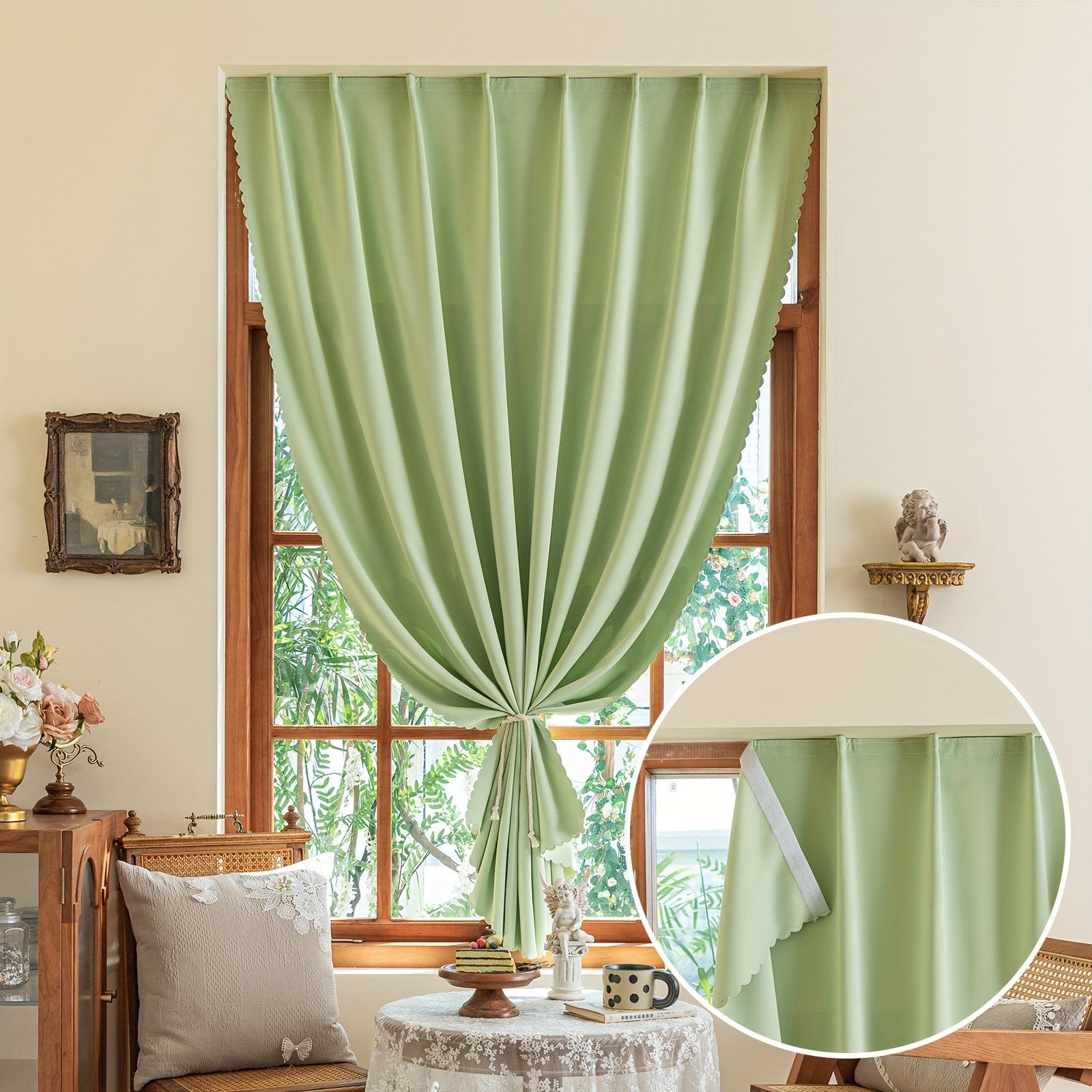 Blackout Curtain Without Rod UV Blocking Easy to Install for Bedroom Living Room Kitchen
