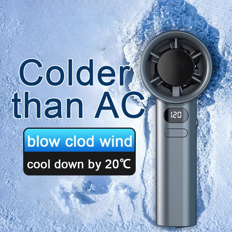 Mini Handheld Fan with LCD Display, USB Rechargeable, Portable, Quiet Operation