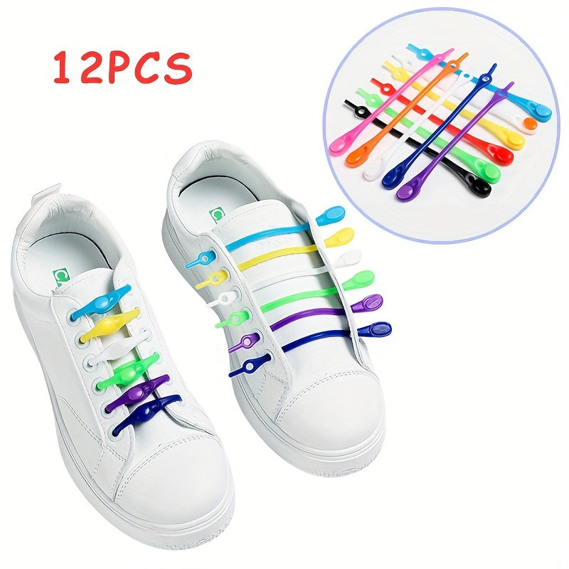 12 Pcs Colorful Elastic Shoe Laces for Casual Sneakers Easy to Replace