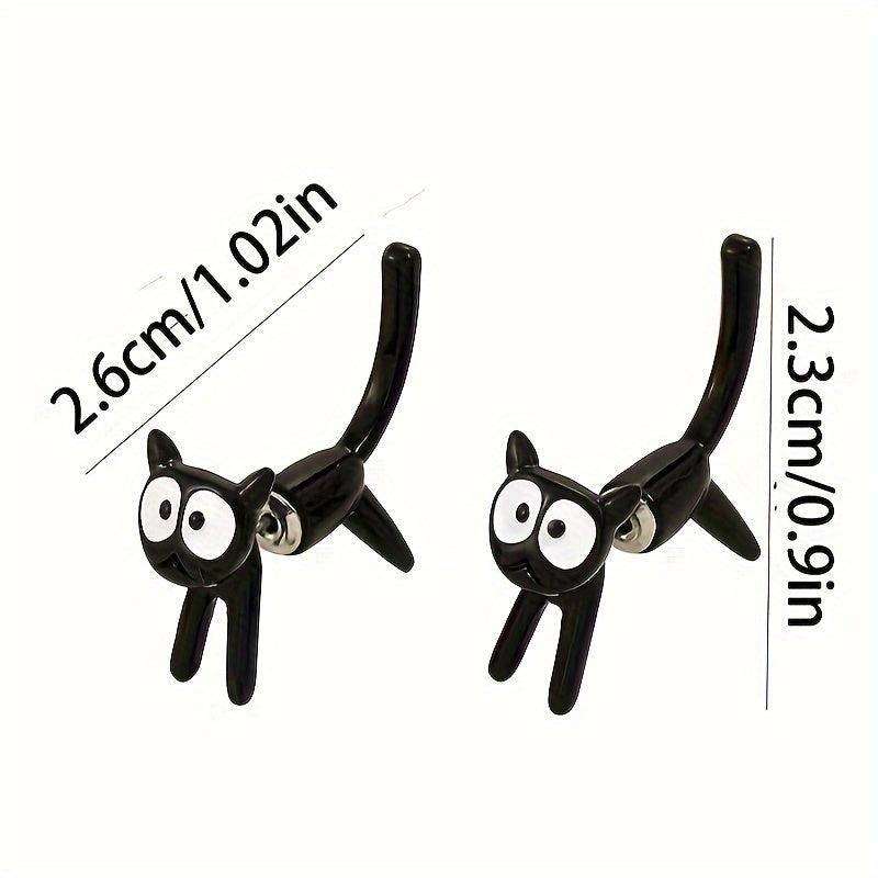 Ayollar uchun qora mushuk stud uzuklar, zink alloy, hayvonlar, mushukchalar, to'y uchun zargarlik buyumlari