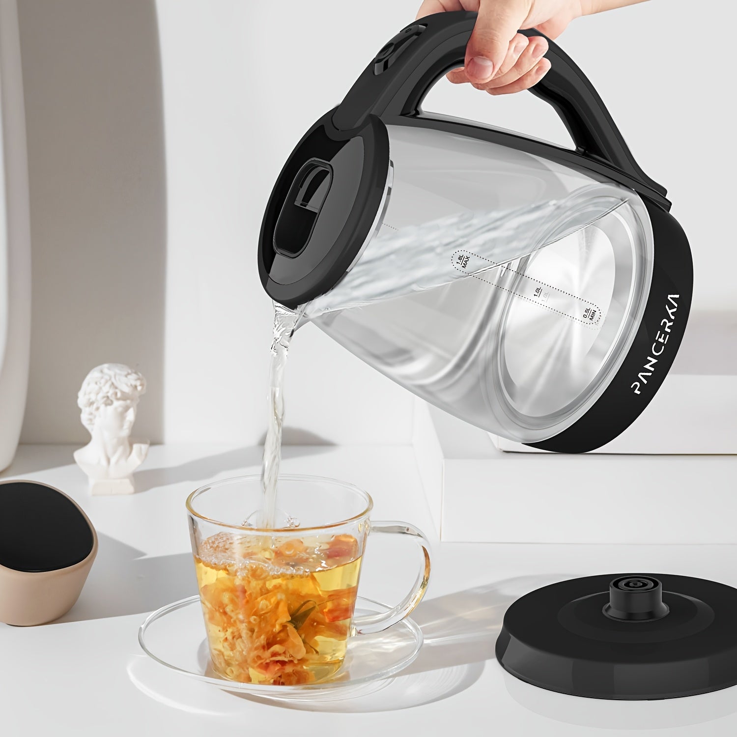 Electric Kettle 1.8L Borosilicate Glass 1500W Auto Shutoff Boil-Dry Protection