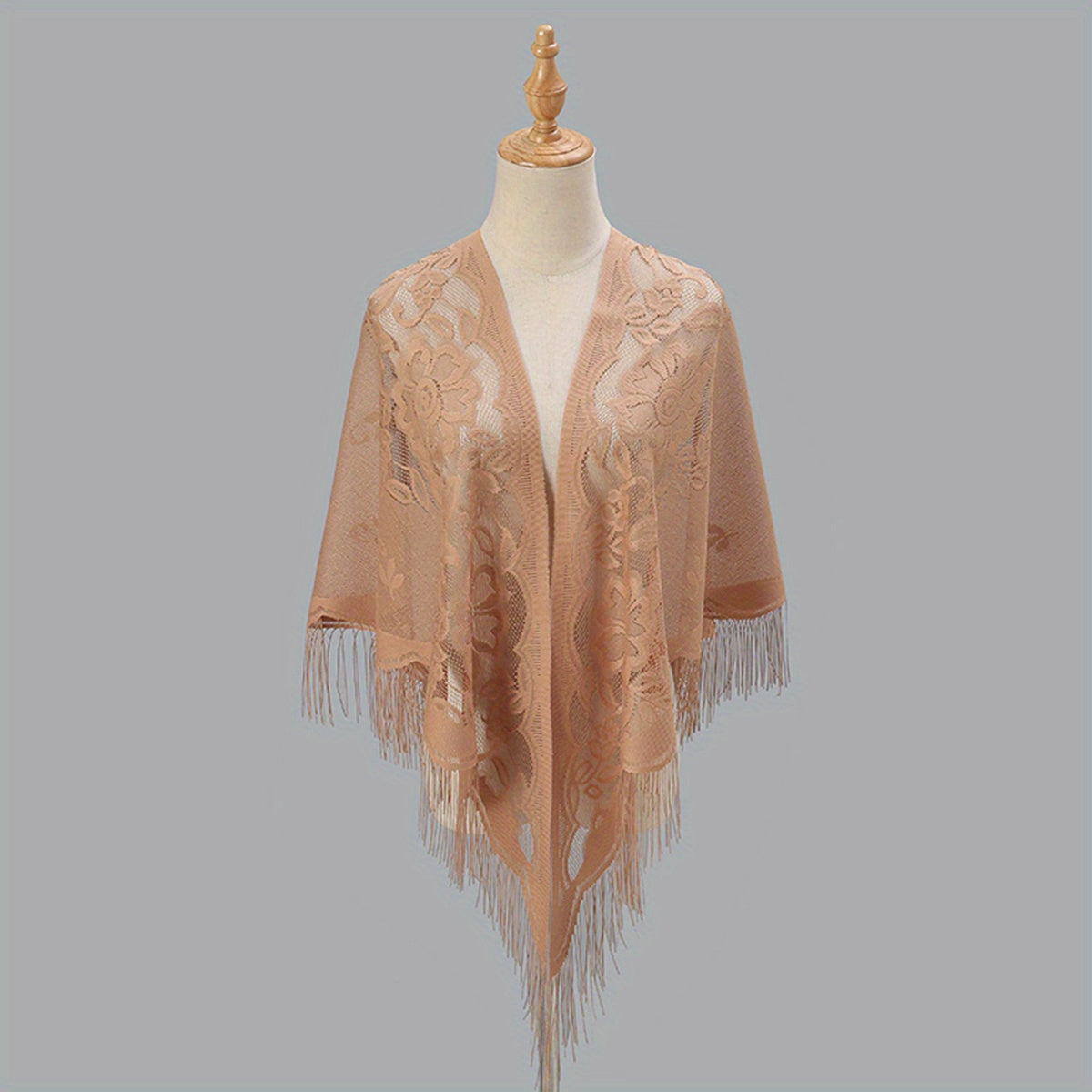 Elegant Women's Cardigan Shawl with Monochrome Lace Tassel Embroidery