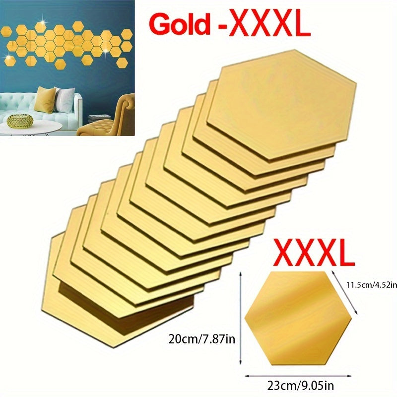 Hexagonal 3D Mirror Wall Stickers for Home Decor, DIY, Modern Design