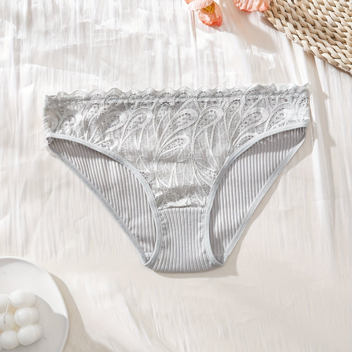1 Элегантные хлопковые трусики с кружевной отделкой для женщин, дышащее трикотажное нижнее белье, удобное и стильное, взрослое - 1 упаковка