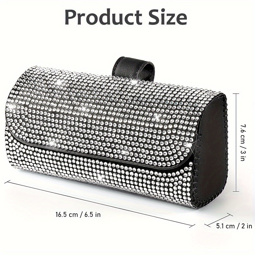 Unisex Sparkling PU Leather Car Glasses Holder Sun Visor Organizer