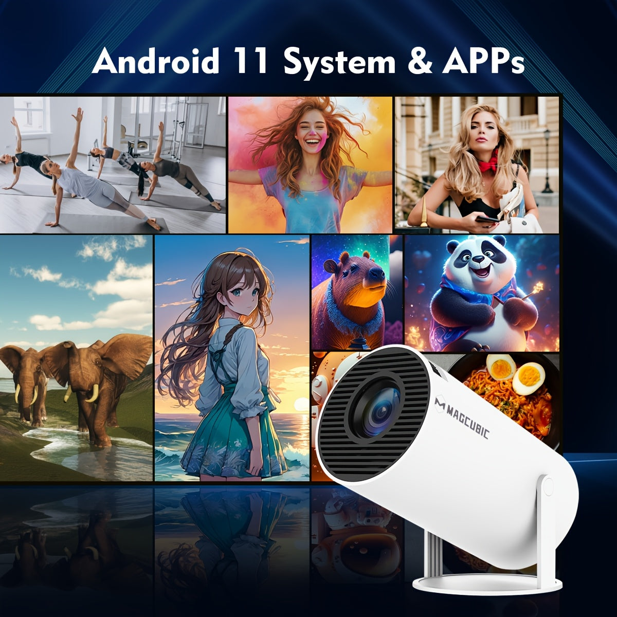 Portable Android 11 Projector with WiFi6 720P HD 4K Auto Correction