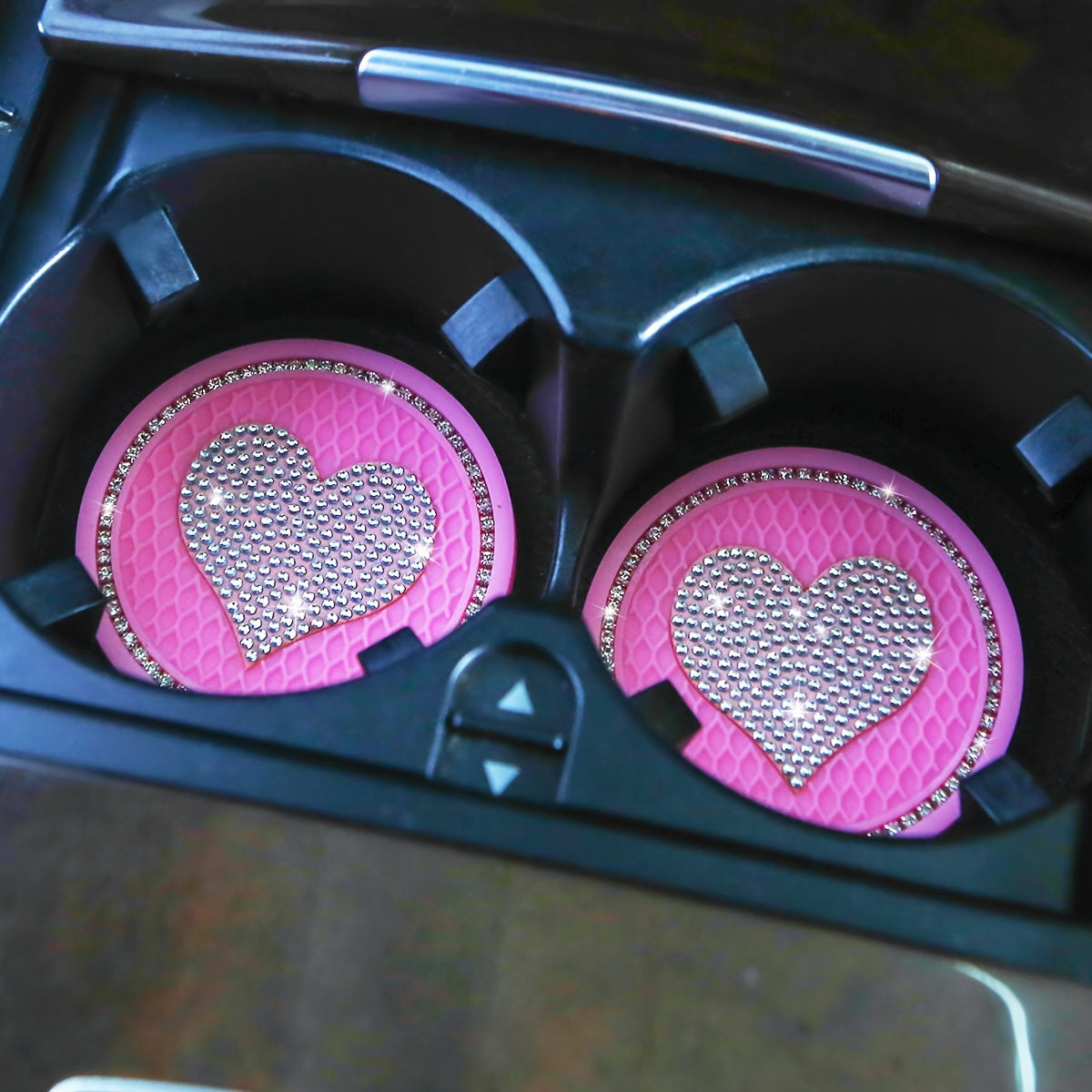 2 Pack Bling Rhinestone Car Cup Holder Coasters Silicone Inserts Universal Fit