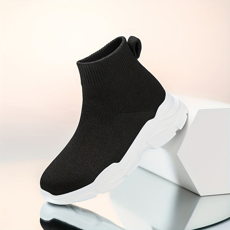 Women's Slip-On High-Top Sneakers Breathable Knit Black White Sole