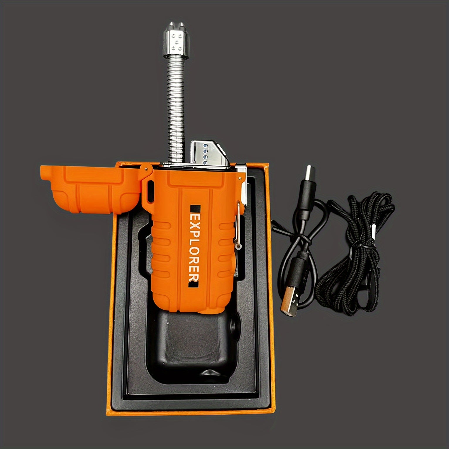 Outdoor Electric Lighter with Flashlight and Rotatable Hose for Camping Gas Stove