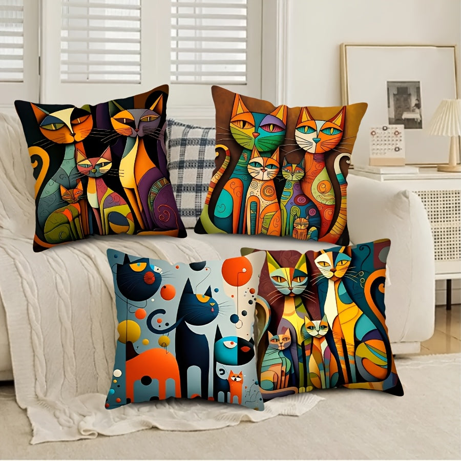 Abstract Cat Print Decorative Throw Pillow Cover Soft Zip Closure for Home Sofa Bed Car Office