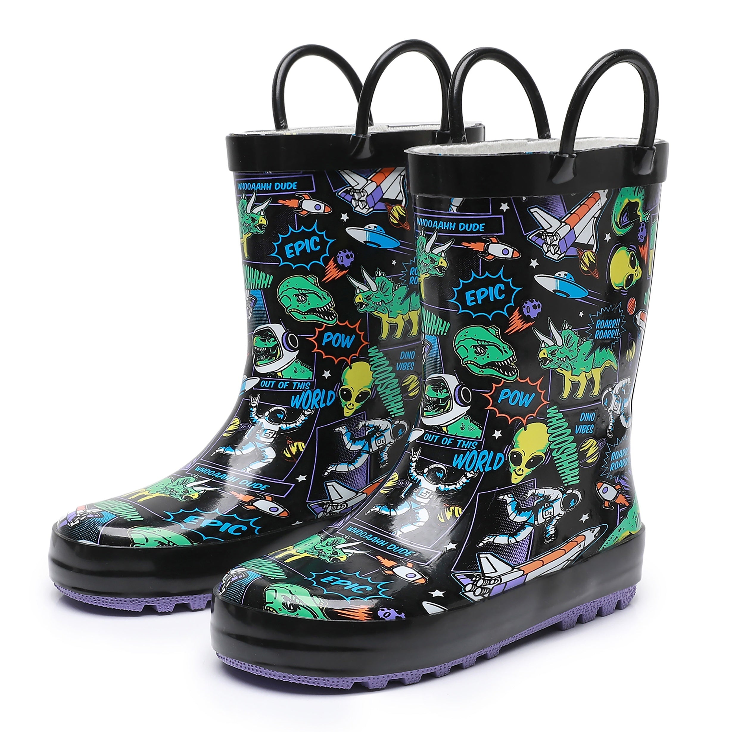 Boys Waterproof Cartoon Car Slip-On Rain Boots All-Season Non-Slip Wellies