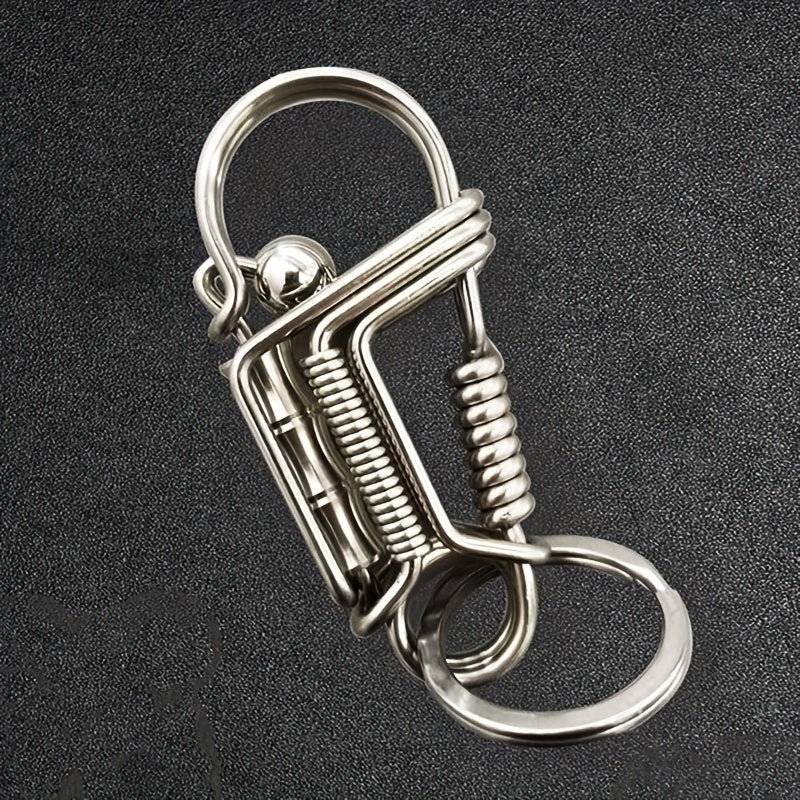 Stainless Steel Keychain for Men Engraved Bamboo Bead Mechanical Car Keyring