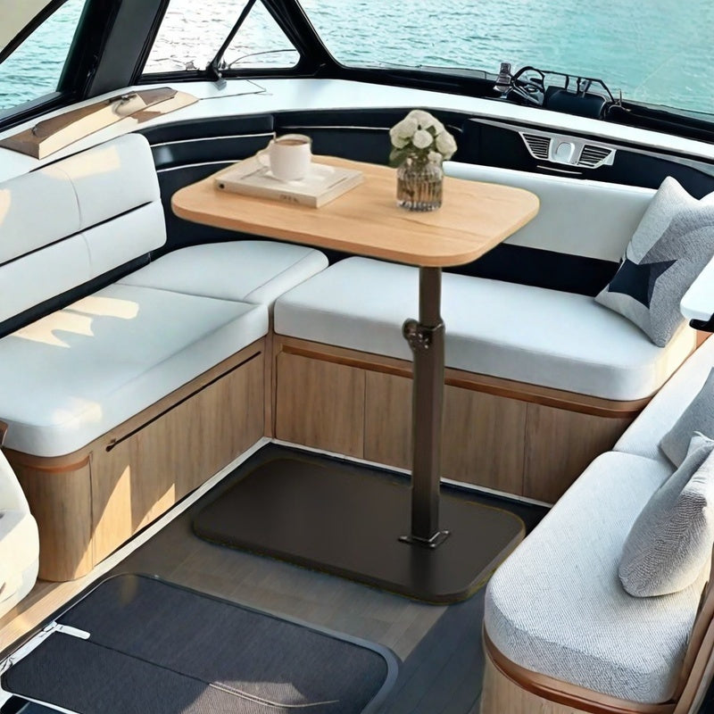 Mesita auxiliar de madera con altura ajustable y estructura de metal para salón, dormitorio u oficina