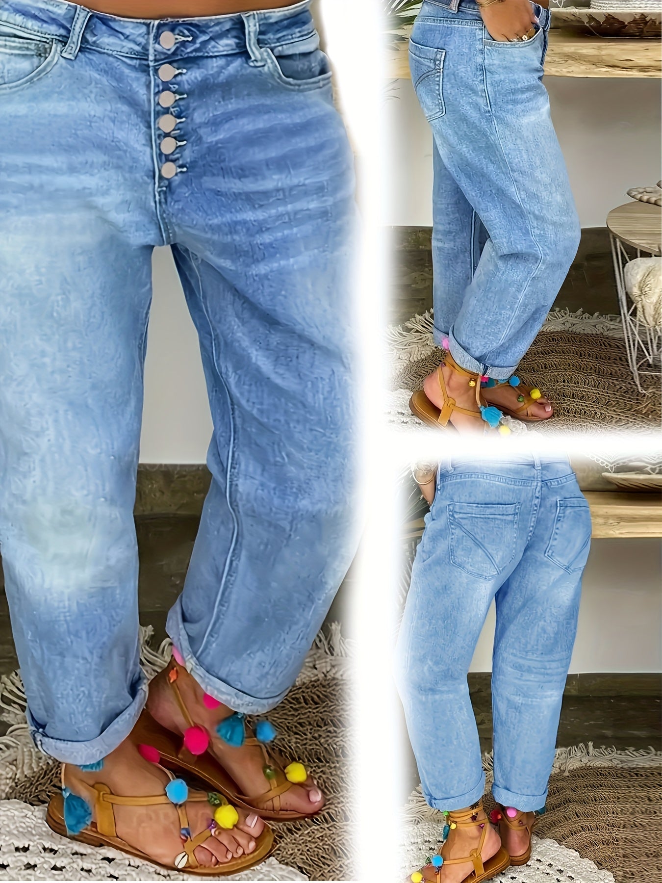 Plus o'lcham ayollar uchun kengaytirilgan denim to'g'ri chiziqli jinsi ko'k rangli kundalik shimlar