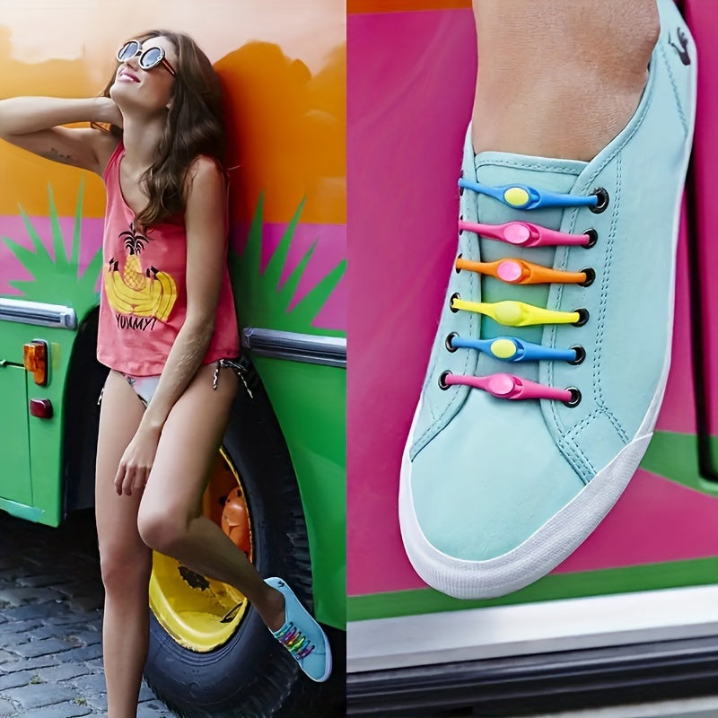 24pcs Colorful Elastic Silicone No-Tie Shoelaces for Sneakers