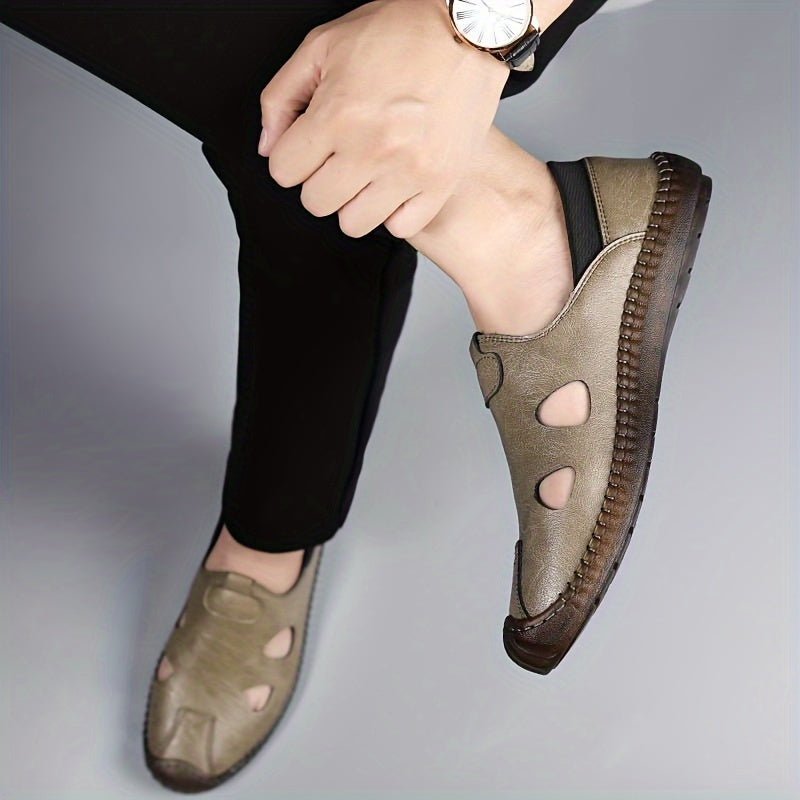 Plus Size Men Breathable Slip-On Sandals Summer Casual Microfiber Leather Non-Slip