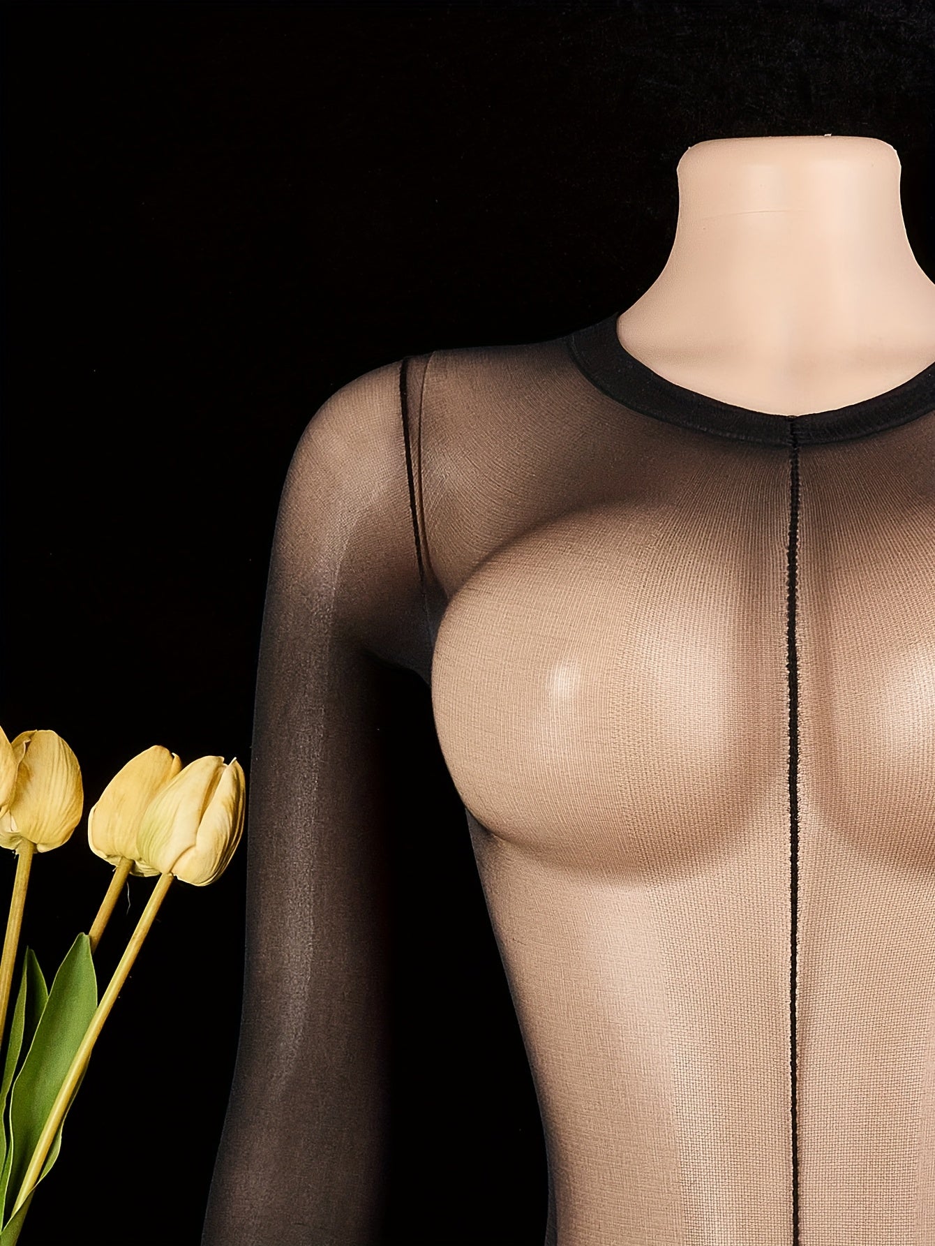 Women's Bodysuit with Open Crotch and Hollow-Out Details Long Sleeve See-Through Stretch