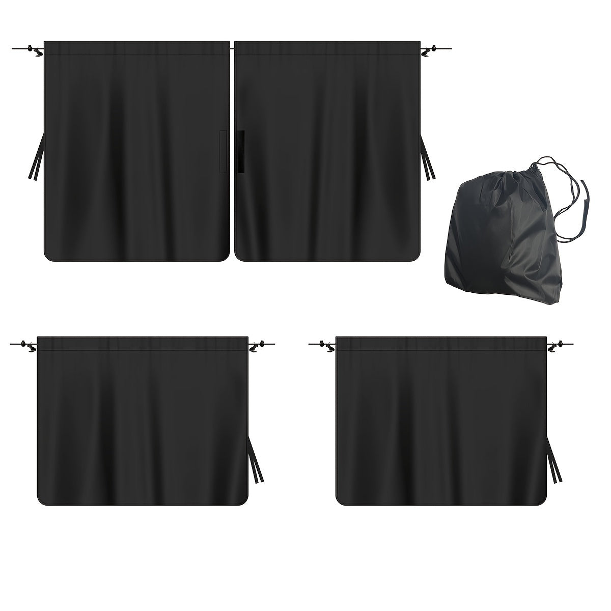 Car Privacy Curtain Set for Sedan and SUV Black Oxford Cloth 4 Pieces