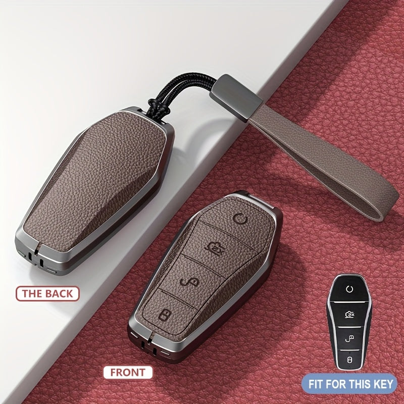 Alloy Car Key Cover Brown Protective Keychain for Remote Key Fob