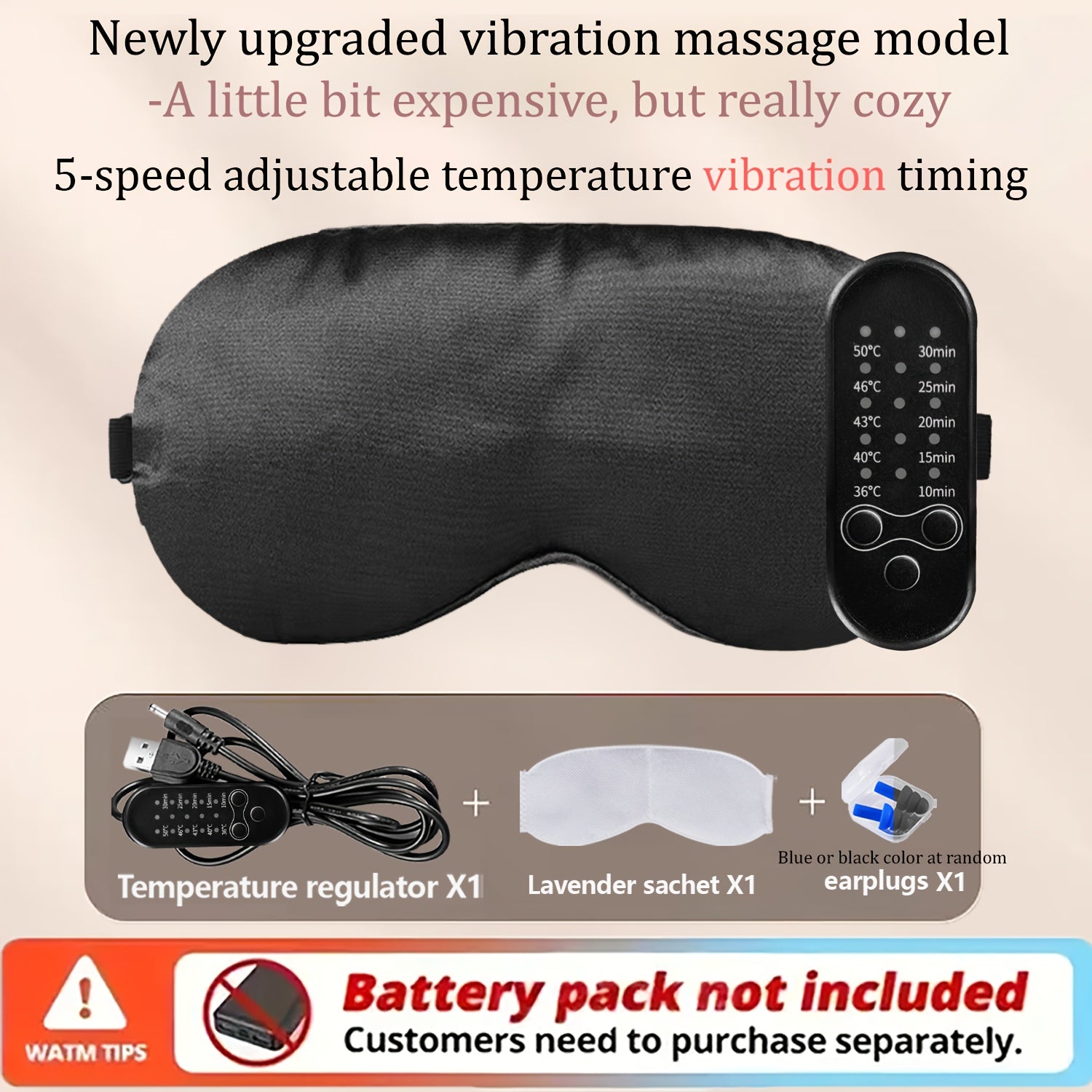 USB-quvvatlangan aqlli isitish massaj ko'z niqobi, sozlanadigan tebranish va harorat nazorati bilan, oila va do'stlar uchun mukammal dam olish sovg'asi