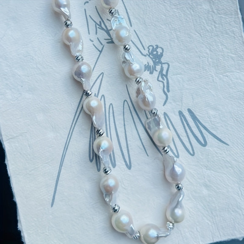Freshwater Pearl Necklace 14mm-18mm White Baroque Handcrafted Jewelry for Mothers Day and Celebrations