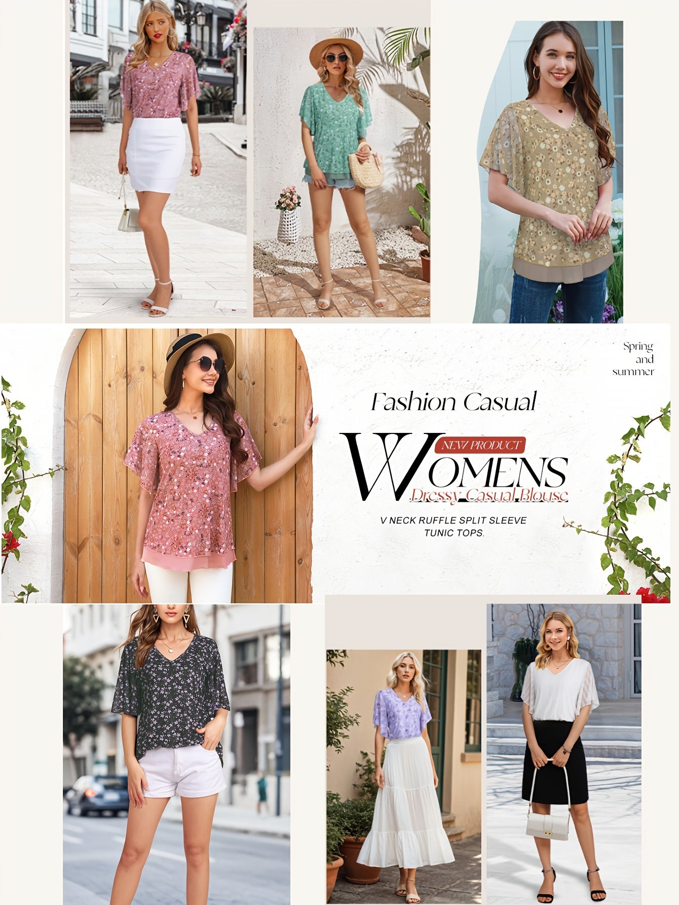 Women's Mesh Blouse Short Sleeve V-Neck Floral Ruffle Summer Tunic Top