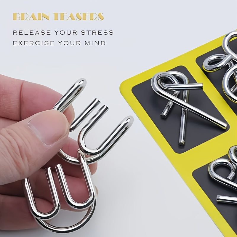 Metal Wire Puzzle Game Set for IQ Test and Problem Solving Yellow Iron for Ages 8+