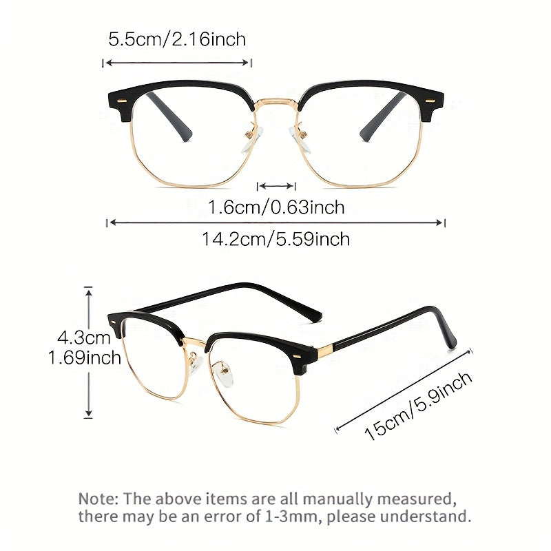 Retro Half-Gold Frame Glasses for Men and Women Minimalist Eye Protection
