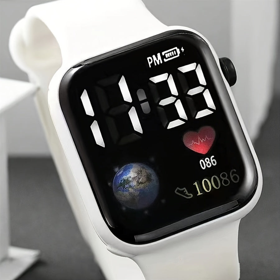 Reloj deportivo digital para hombres y mujeres con patrón de la Tierra en LED, que brilla en la oscuridad, resistente al agua 10m