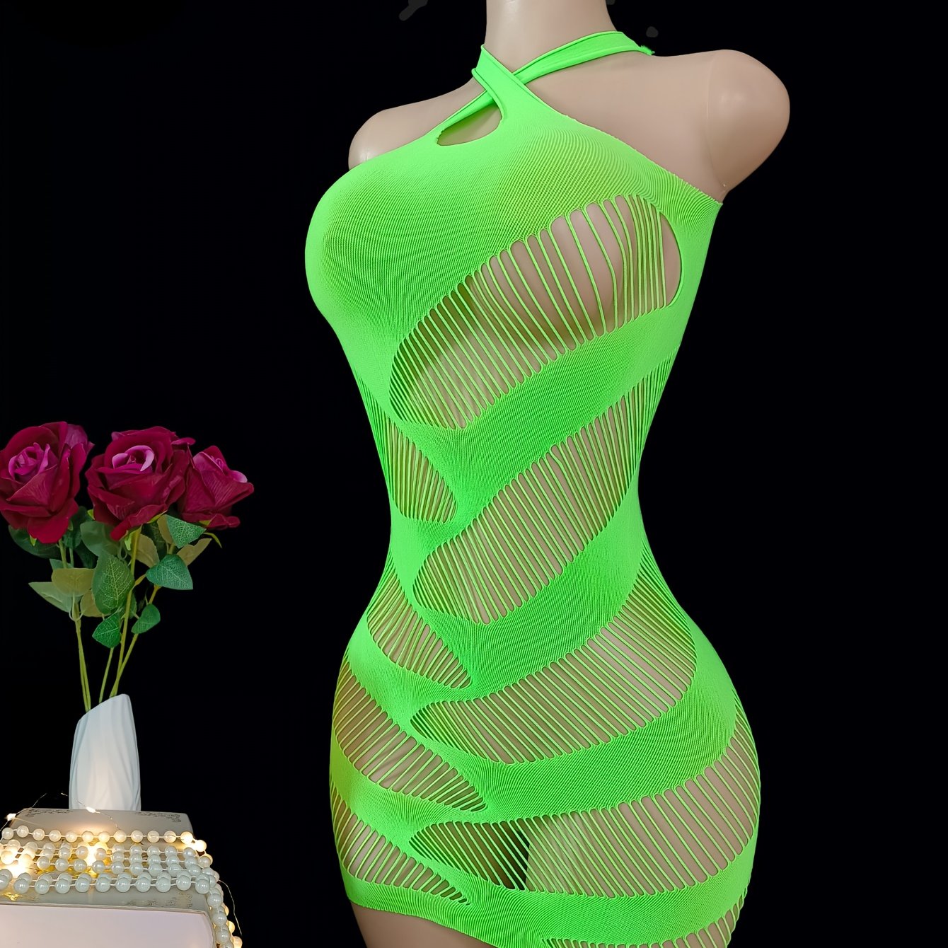 Women's Fishnet Lace Slim Fit Dress Streched Breathable No Padding