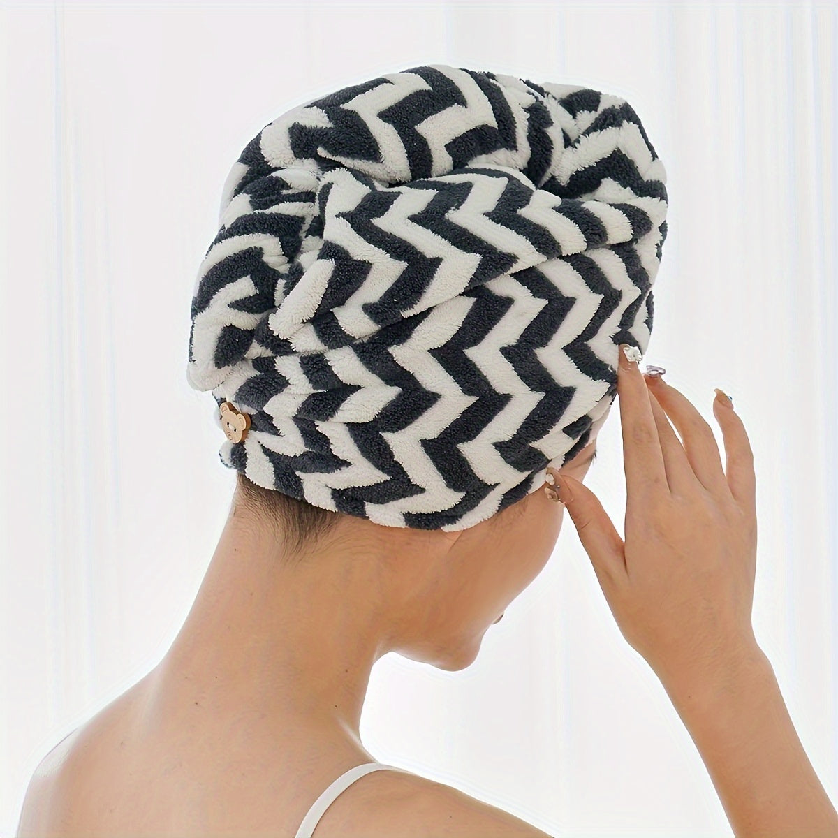 Striped Quick-Dry Headscarf Hair Towel Wrap Soft Bathroom Accessory