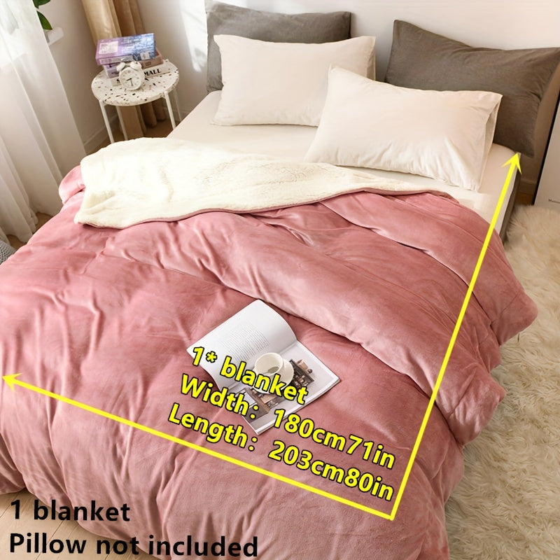 Double-Layer Soft Fleece Blanket for All Seasons Cozy Throw Pink