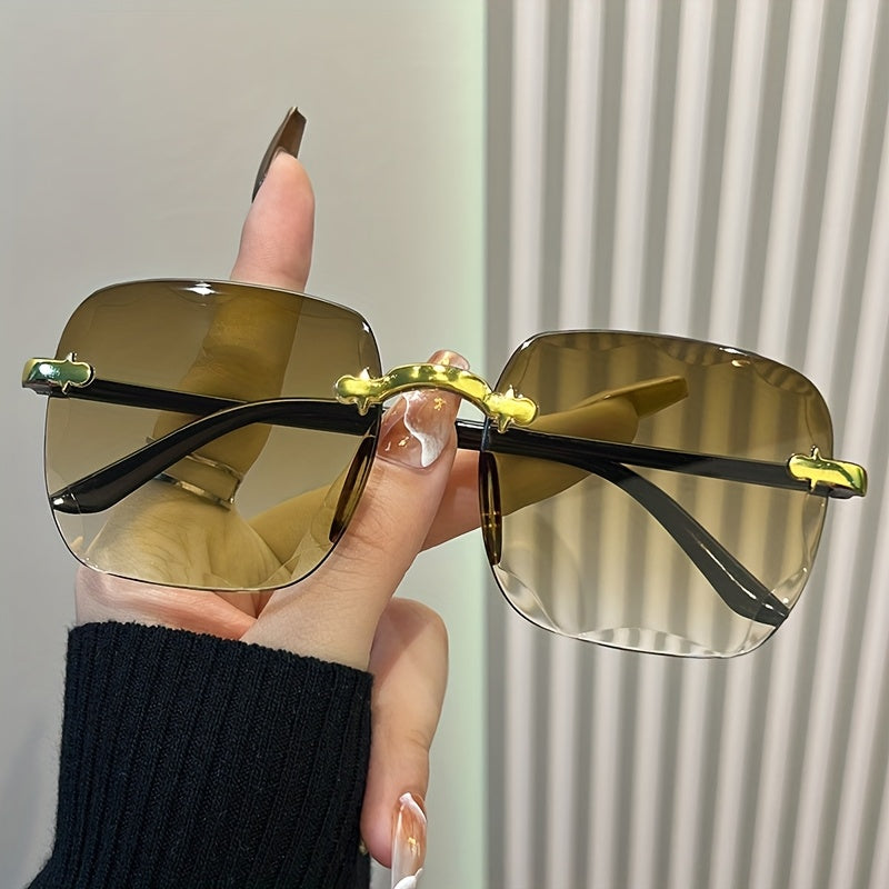 Women's Frameless Square Polycarbonate Sunglasses for Photography and Outdoor Activities