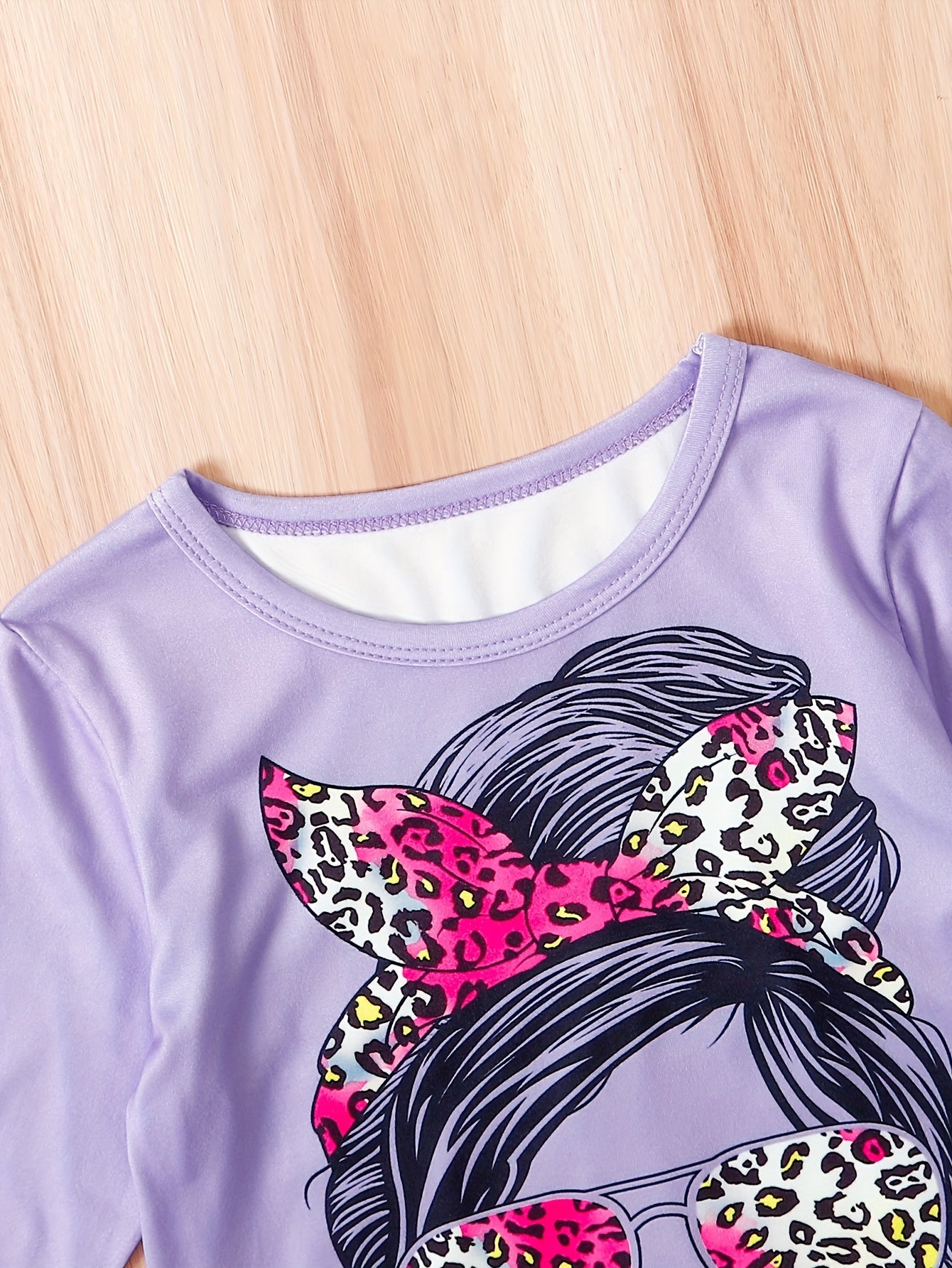 Girls' 2-Piece Spring and Autumn Set Long-Sleeved Top and Pants Digital Face Print