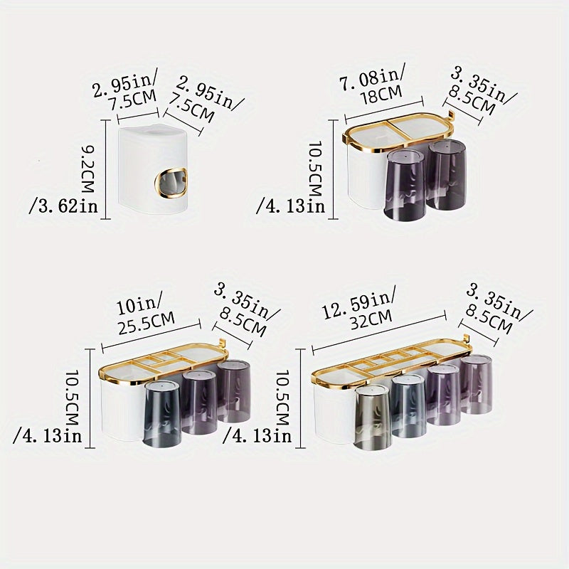 Wall-Mounted Plastic Toothbrush Holder with Toothpaste Squeezer Bathroom Organizer