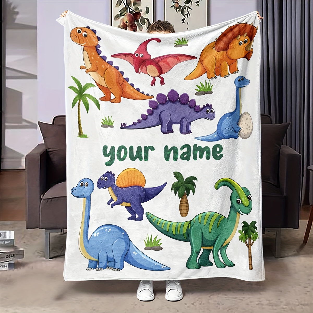 Dinosaur Cartoon Flannel Throw Blanket for All Seasons Soft Cozy Gift