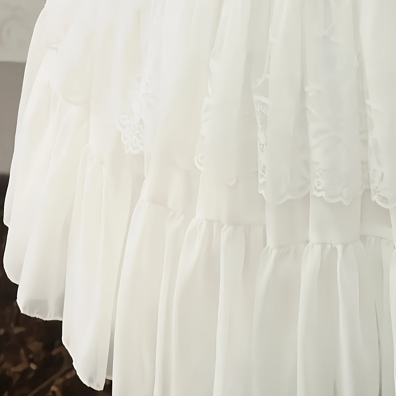 Women's Lace Skirt with Fishbone Support and Adjustable Waist White Black Elegant