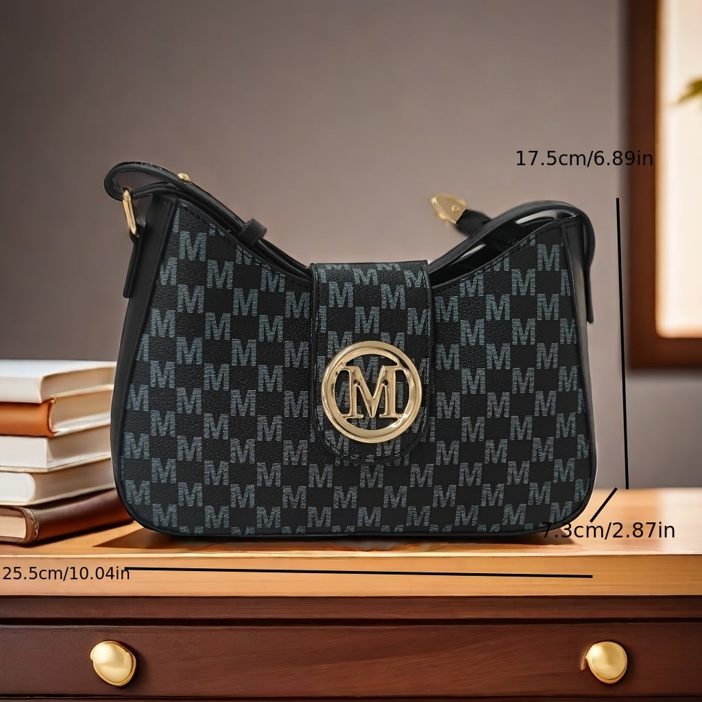 Ayollar uchun geometrik naqshli yelka sumkasi, dizayner ilhomlangan, polyester astar bilan zipli krossbodi sumkasi. Har qanday holat uchun mos, tasodifiy M naqsh joylashuvi bilan.