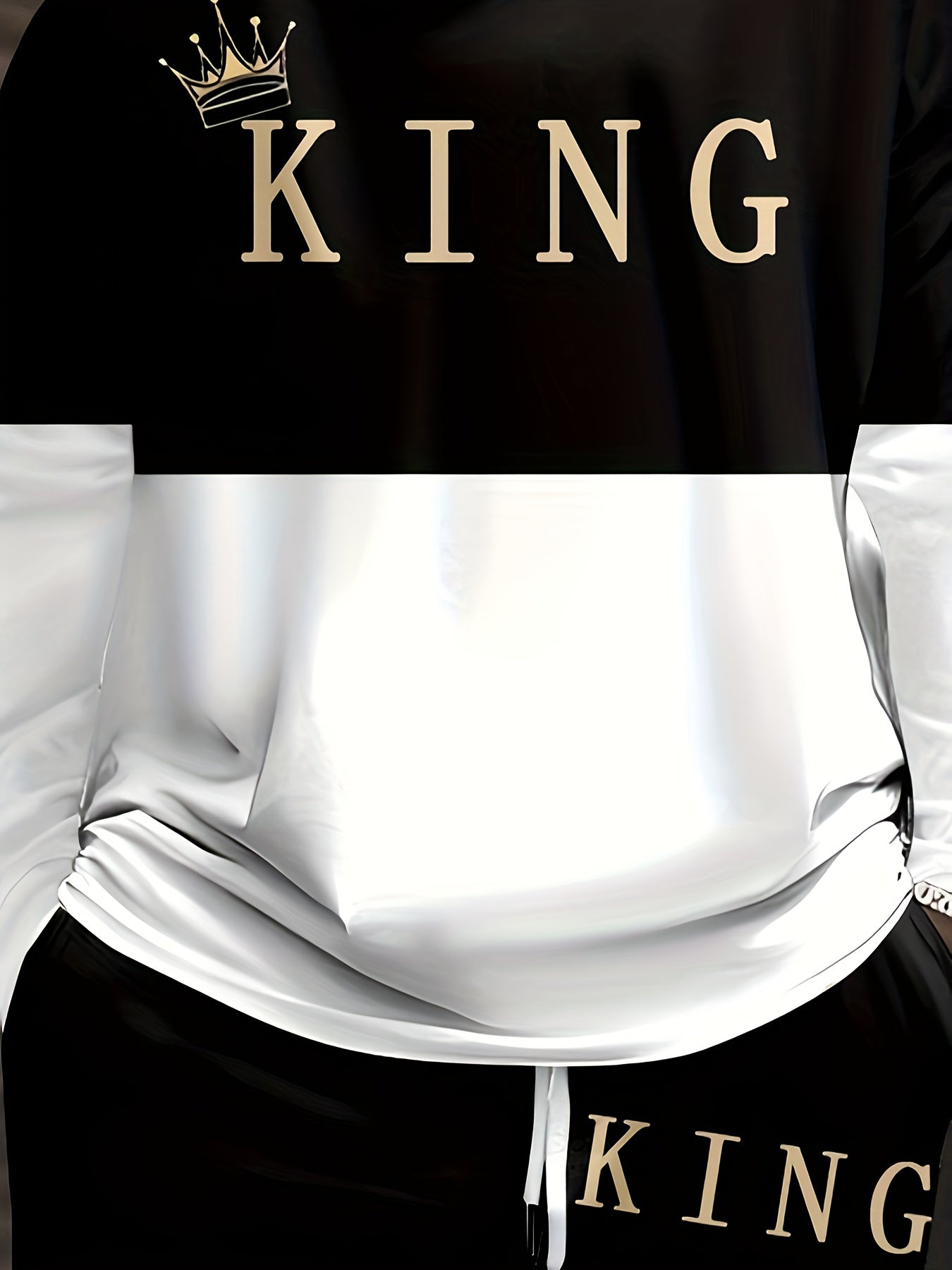 Men's Plus Size Cartoon King Print Sports Casual Sweatsuit Set Polyester Knit with Pockets