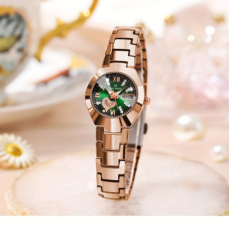 Women’s Heart Quartz Watch with Rhinestones Luminous Dial and Date Function